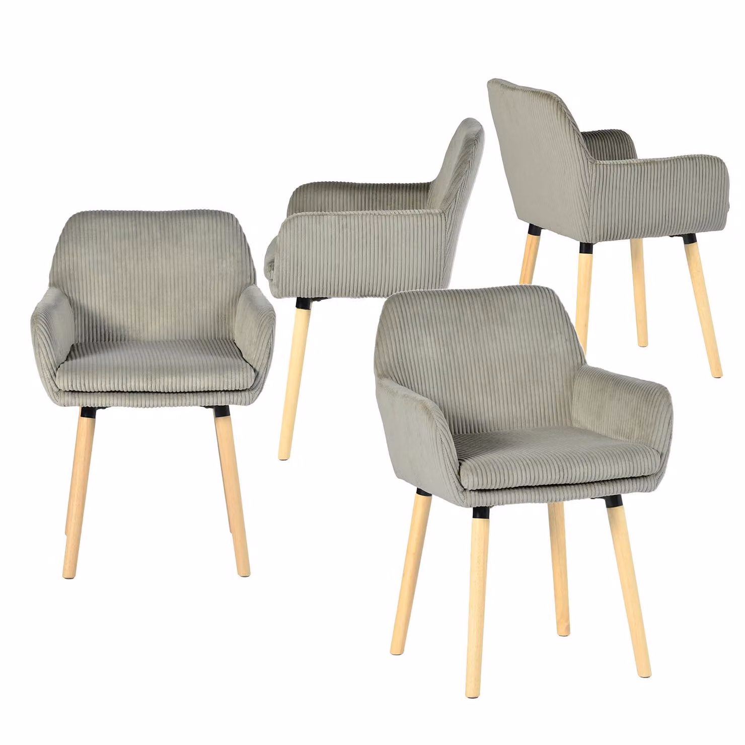 Meubles Cosy: set da 4 sedie da pranzo in stile scandinavo con gambe in legno e braccioli in velluto a coste grigio – ELIA