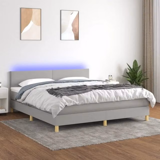 Letto a molle con illuminazione LED e porta USB vidaXL in tessuto grigio e bianco L/P: 160 x 200 cm