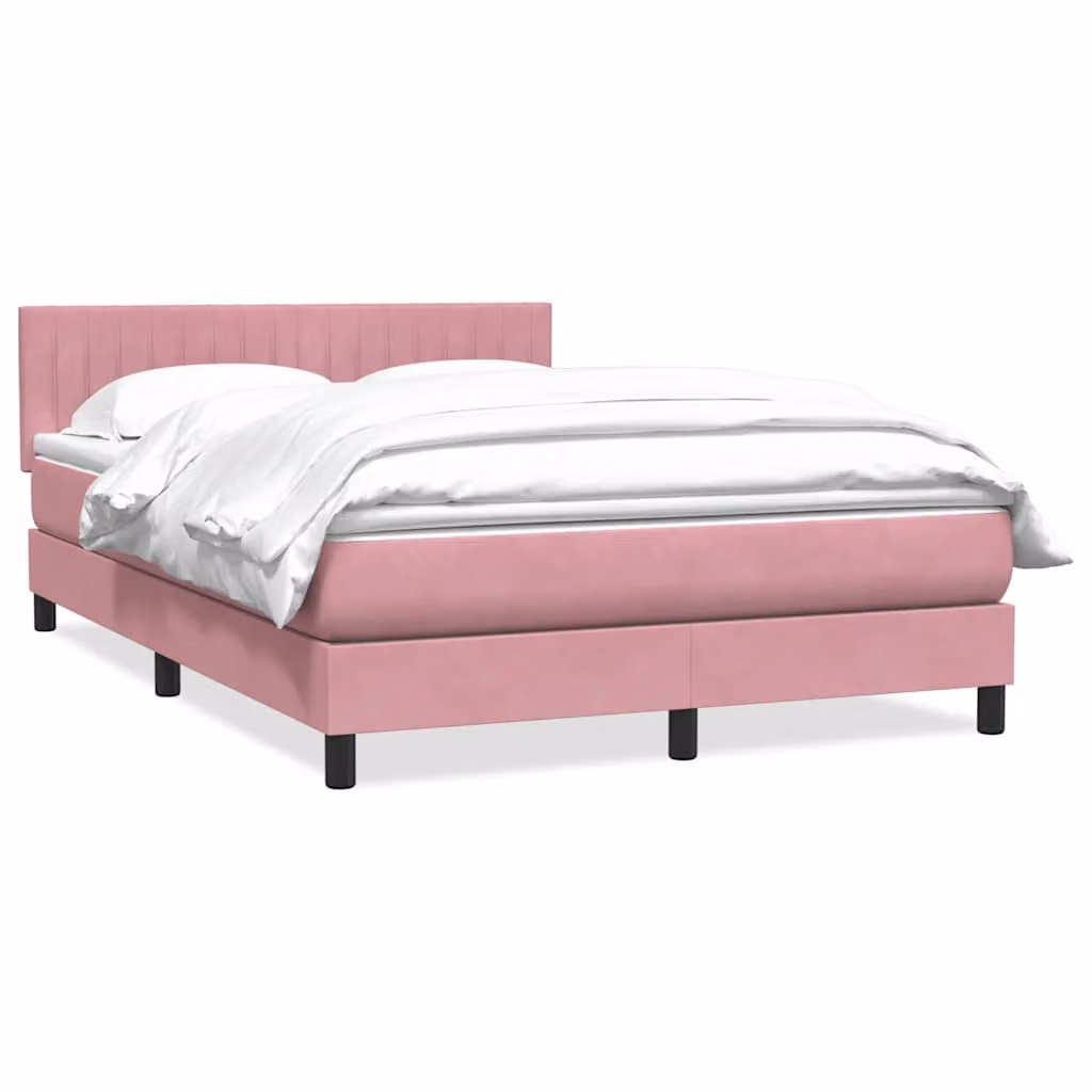 vidaXL Giroletto a Molle con Materasso Ibrido in Velluto Rosa e Bianco L/P/H: 144 x 213 x 88 cm