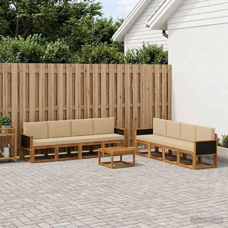 vidaXL Set di divani da esterno 9 pz in legno di acacia con cuscini, beige e marrone