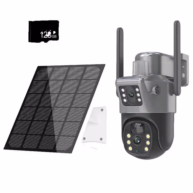 Telecamera solare PTZ a doppia lente 4G, risoluzione 8 MP, visione notturna 30 m, aggiungi telecamera 128 GB