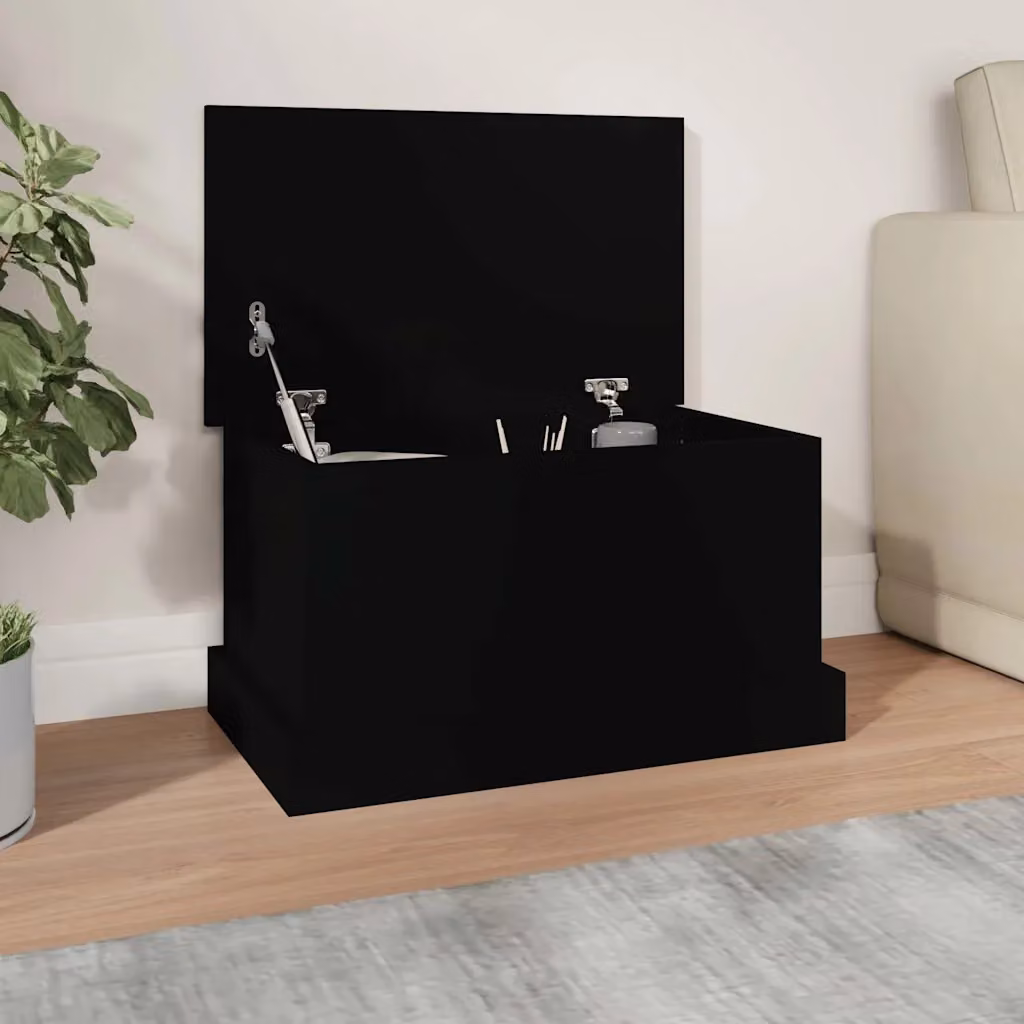 vidaXL Contenitore Portaoggetti Nero in Legno e MDF L: 50 cm, P: 30 cm, H: 28 cm