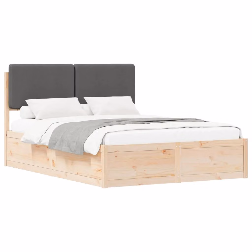 Letto moderno vidaXL con testiera rivestita in tessuto grigio e struttura in legno di pino L: 140,5 cm, P: 195,5 cm, H: 151,0 cm – 2