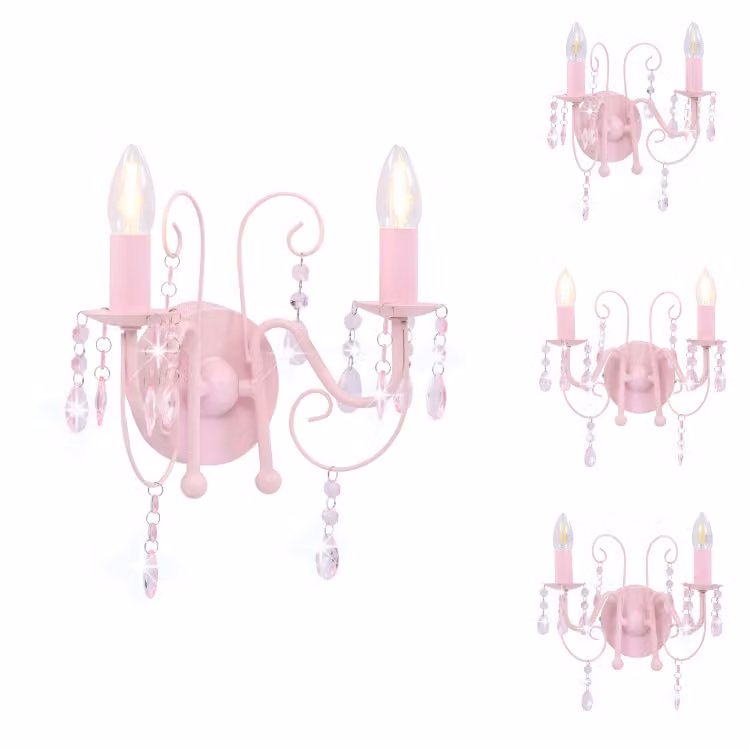 vidaXL Applique con perle rosa 2 × prese E14 - Lampade