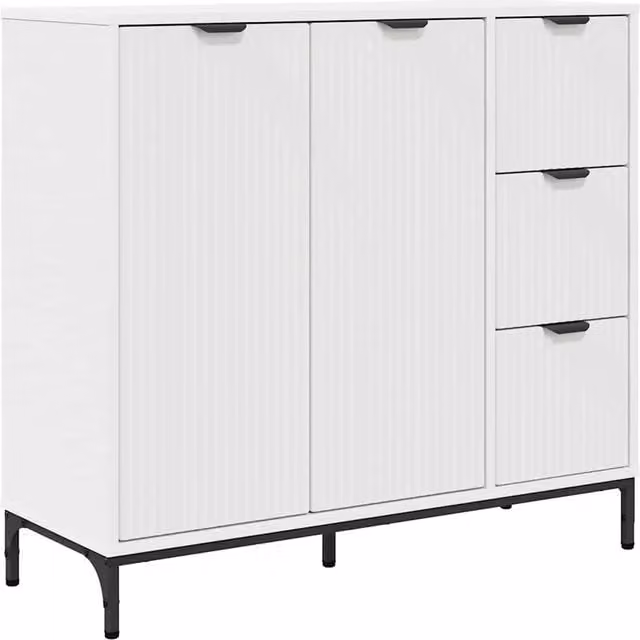 Credenza moderna in legno multistrato bianco e nero per soggiorno o sala da pranzo L: 89,5 cm, P: 33 cm, H: 82 cm