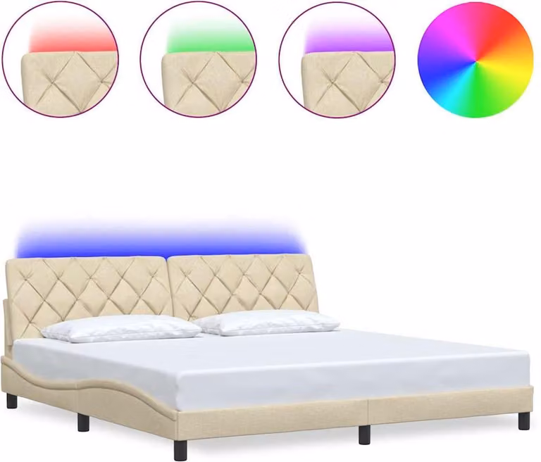 Struttura letto con LED senza materasso crema 200x200 cm in tessuto