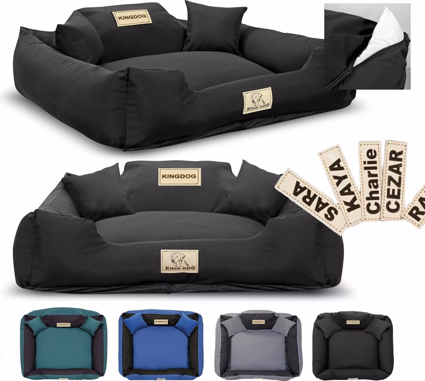 Letto per cani KINGDOG MM43 75x65 cm personalizzato estraibile antiscivolo nero