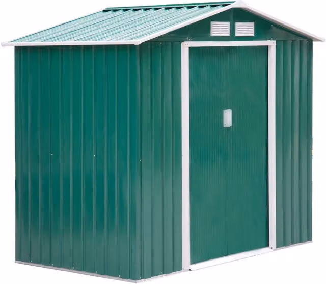 EasyComfort Casetta da Giardino Porta Utensili in Lamiera con Porte Scorrevoli, 213x130x185cm, Verde