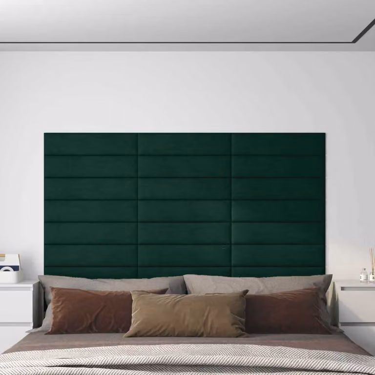 Testiera da parete moderna vidaXL in 12 pannelli imbottiti in velluto verde scuro