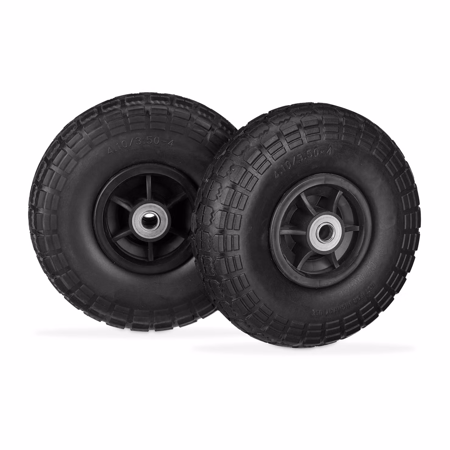 4 ruote per carrello a mano, pneumatici in gomma piena anti-foratura, 4.1/3.5-4", asse da 16 mm, portata fino a 150 kg, A x P: 26 x 8,5 cm, nero