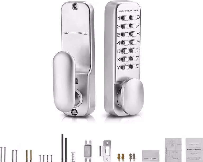 SucceBuy Serratura meccanica per porte senza chiave, serratura meccanica a tastiera con 14 tasti, serratura per porte in acciaio inox impermeabile su un solo lato