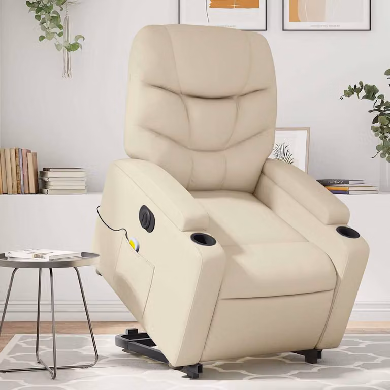 Poltrona Alzapersona Elettrica Reclinabile vidaXL in Similpelle Beige con Braccioli