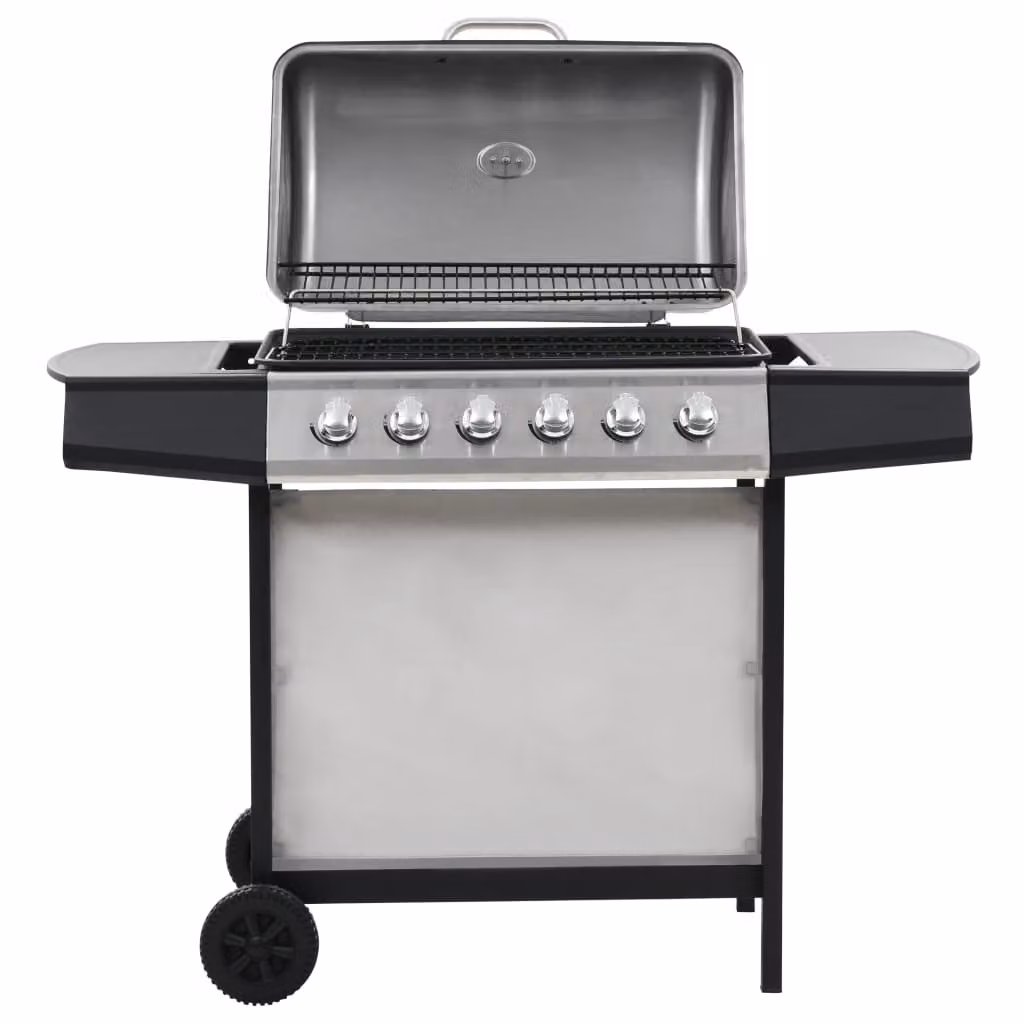 Barbecue a gas con 6 zone di cottura, in acciaio inossidabile, colore argento