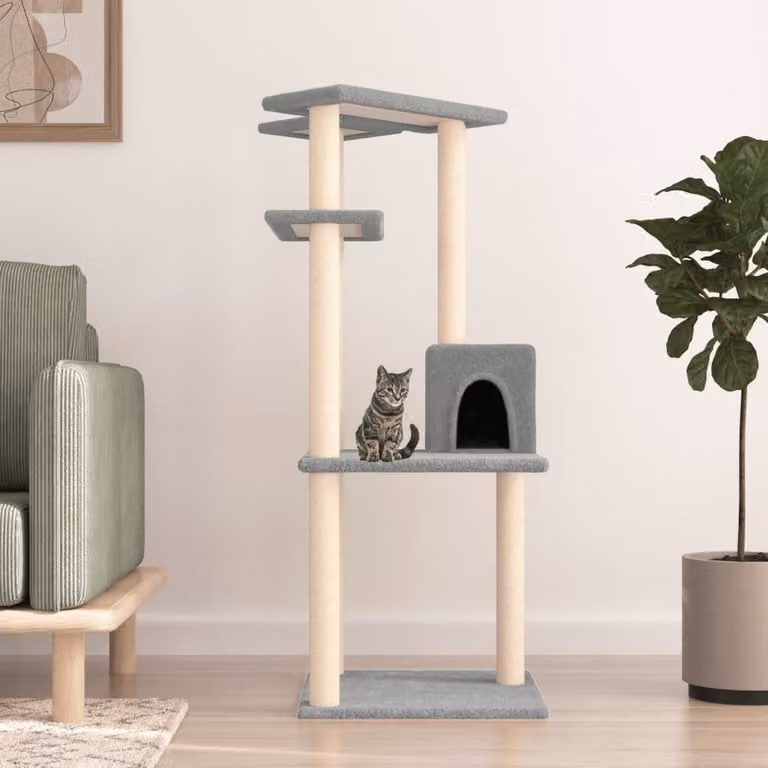 Albero per gatti vidaXL con tiragraffi in sisal e cucce, grigio, Altezza: 123 cm