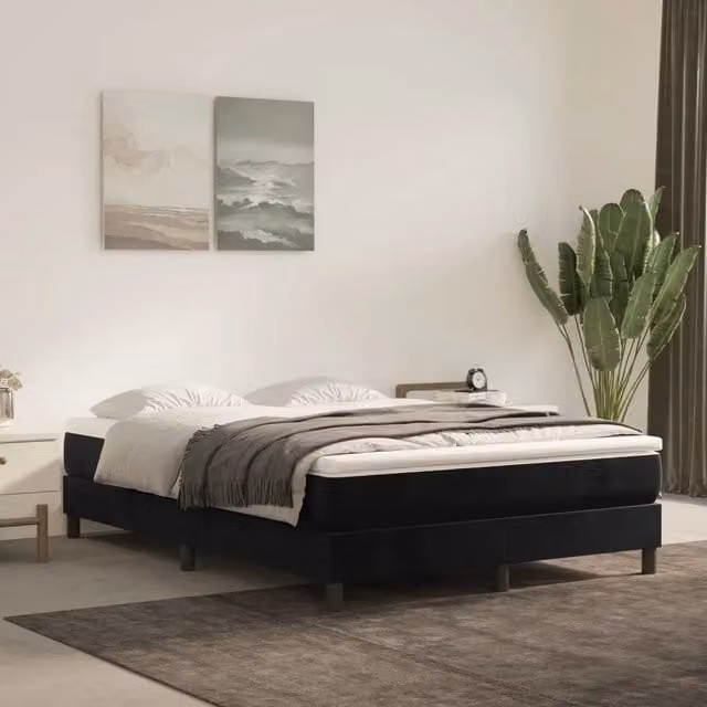 Letto Ibrido vidaXL con Giroletto a Molle e Materasso in Velluto Nero L: 140 cm, P: 200 cm, H: 25 cm – 1