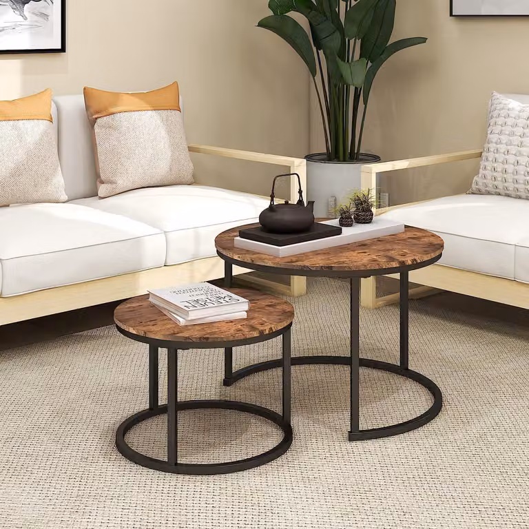 Set di 2 tavolini da salotto, stile industriale, legno, nero e marrone, dimensioni 70/50 cm