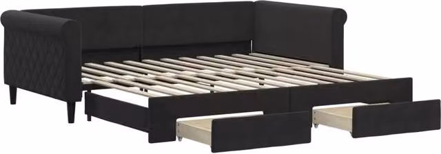Divano letto | Sof¨¤ letto | Letto singolo Estraibile con Cassetti Nero 100x200 cm in Velluto
