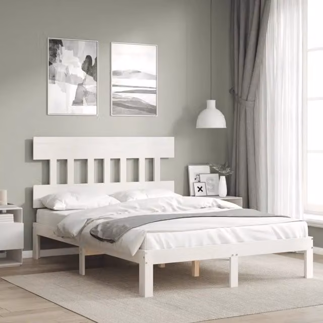 Letto senza materasso vidaXL in legno massello di pino bianco L/P/H: 140 x 190 x 143,5 cm – 1