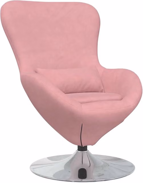 Poltrona Relax Design Uovo in Velluto Rosa con Struttura in Metallo e Rotazione a 360 Gradi H: 90 cm, L: 73 cm, P: 63 cm – 1