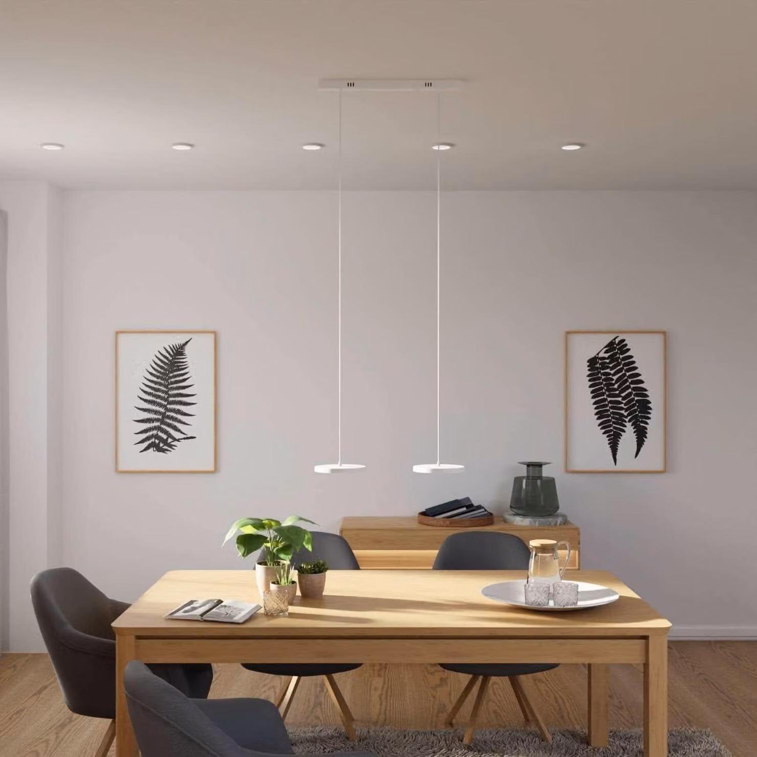 LUMIÈRE Lampada a sospensione design "Evanos", 2 luci LED, dimmerabile, colore bianco