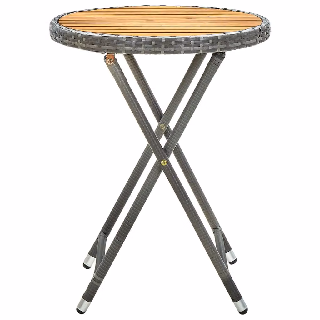 Tavolino grigio 60 cm in poly rattan e legno massiccio di acacia