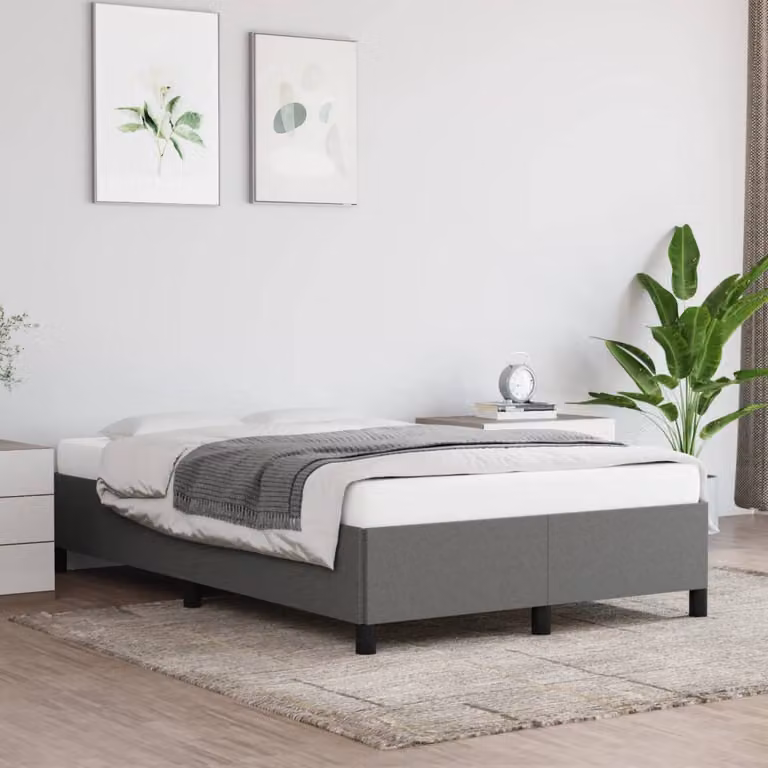 vidaXL Giroletto senza materasso in tessuto grigio con struttura in legno e doghe piatte L: 120 cm, P: 200 cm