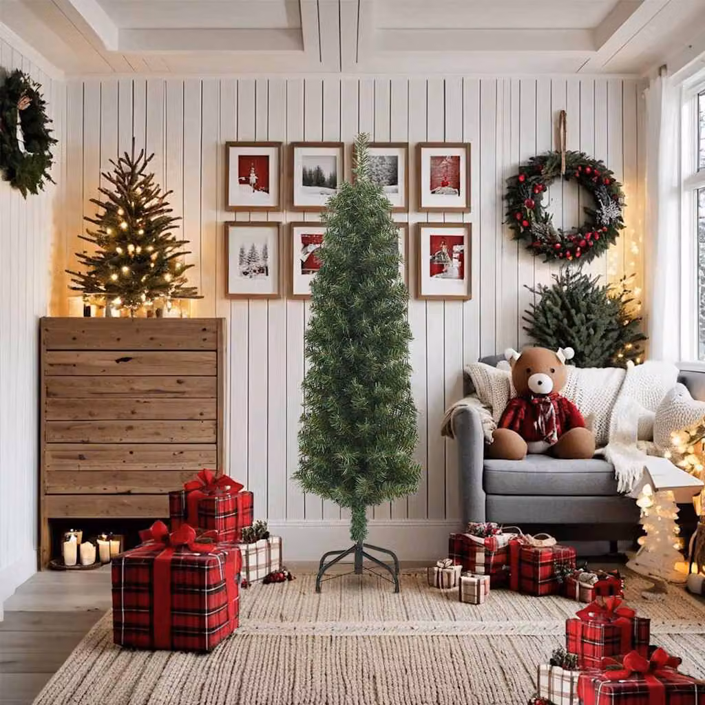 vidaXL Albero di Natale Artificiale Sottile con Base Verde 180 cm PVC