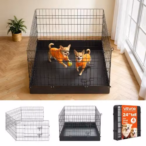 Recinzione metallica pieghevole Vevor per cani a 4 pannelli con base imbottita, colore nero, ideale per l'allenamento di cuccioli e animali di piccola taglia