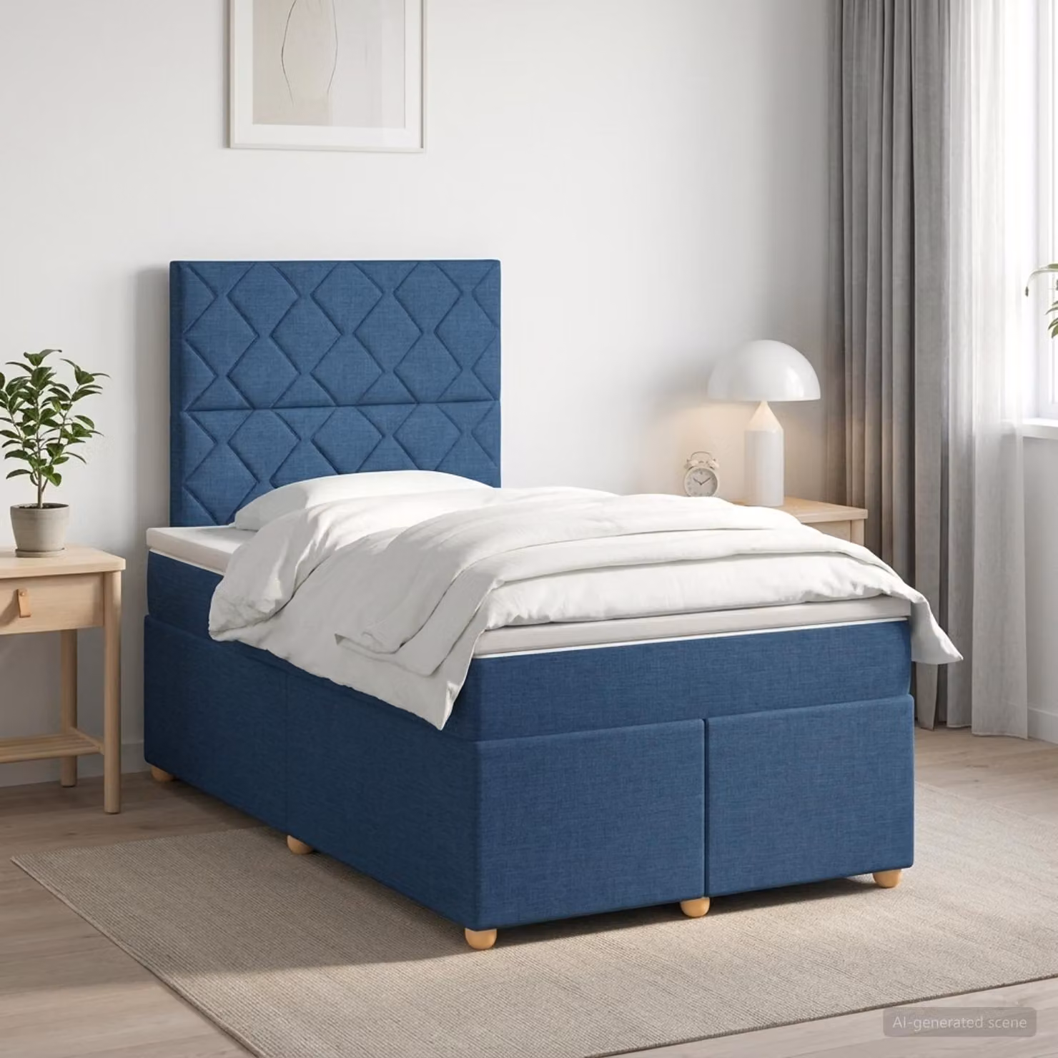Letto box spring con materasso vidaXL in tessuto blu e bianco con molle a tasche L/P/H: 120 x 200 x 140,5 cm