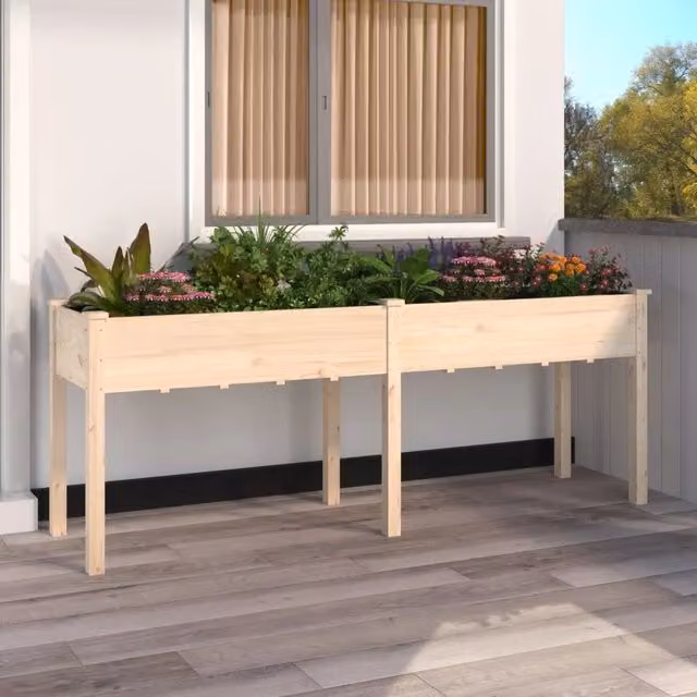 Fioriera con Fodera-Vaso-Contenitore per Piante 203x53x76 cm Legno Massello di Abete