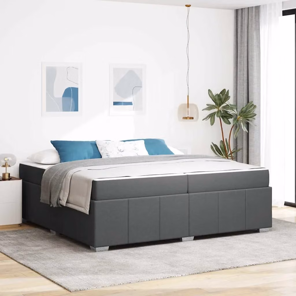 Struttura del letto moderna vidaXL in tessuto grigio con doghe in legno, L/P: 200 x 200 cm – 1