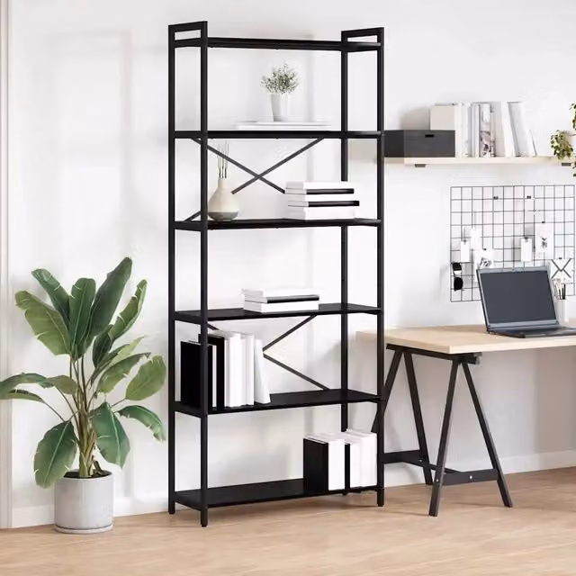 Libreria a scaffali in stile industrial vidaXL in legno e metallo nero per soggiorno o ufficio H: 190 cm, L: 80 cm, P: 30 cm – 1