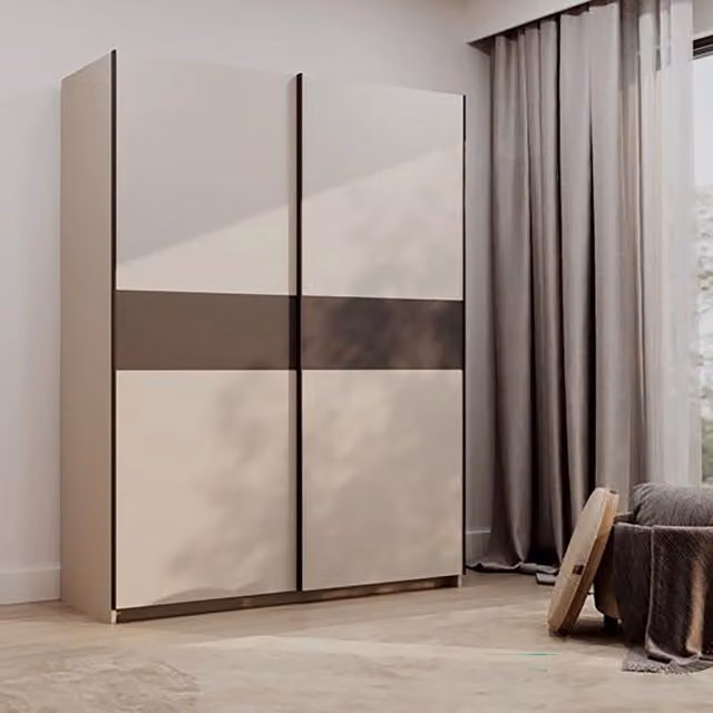 Armadio Camera da Letto Manita, Guardaroba 2 Ante 2 Ripiani, 150x204h cm Beige Cashmere