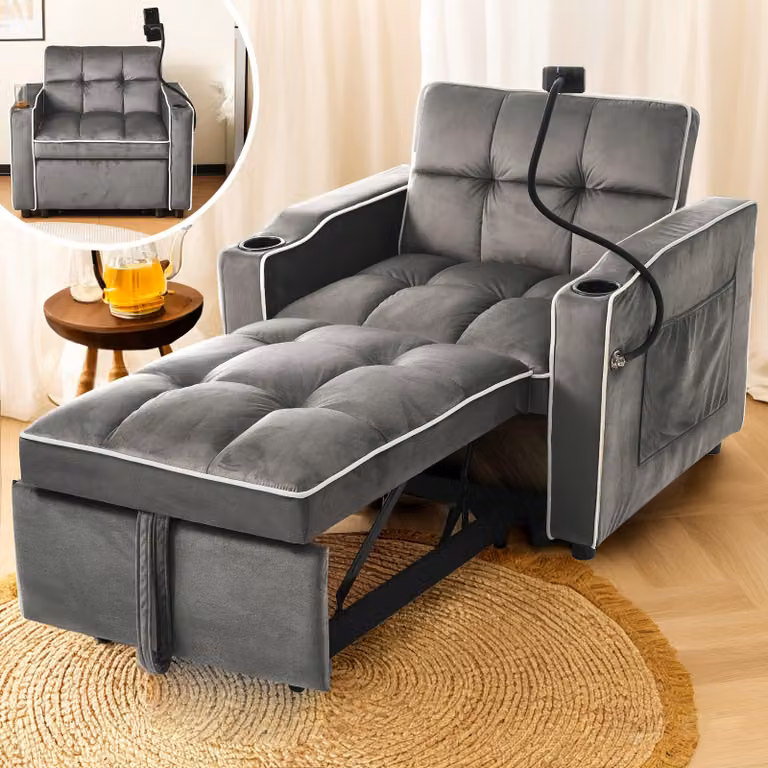 Letto a scomparsa - Divano letto - Sedia a dondolo con funzione letto - Poltrona - Sedia a sdraio - Design multifunzionale 3 in 1 - Dimensioni compatte: 83x167x76 cm