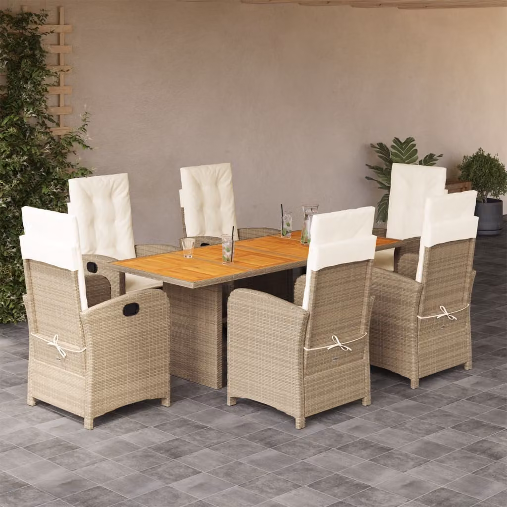 Maison Exclusive - Set da pranzo da giardino 7 pezzi con cuscini, miscela di polirattan beige