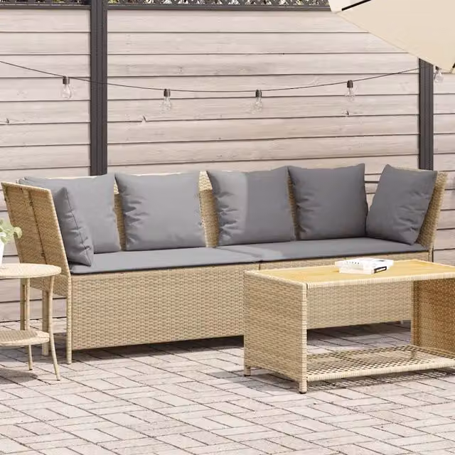 Divano da giardino moderno vidaXL in polyrattan beige e grigio con cuscini rimovibili e struttura in metallo L: 233 cm, P: 87,5 cm, H: 68,5 cm
