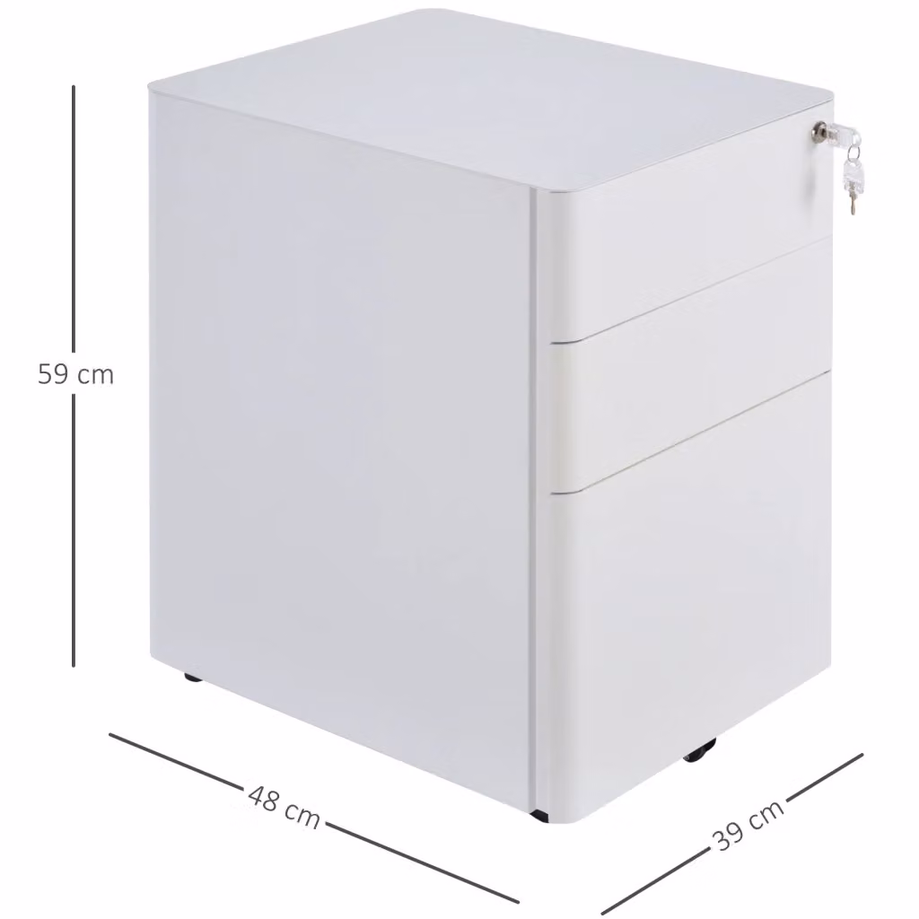 Rollcontainer WISHDOR con 3 cassetti in acciaio bianco con ruote e serratura, L/P/H: 39 x 48 x 59 cm – 2