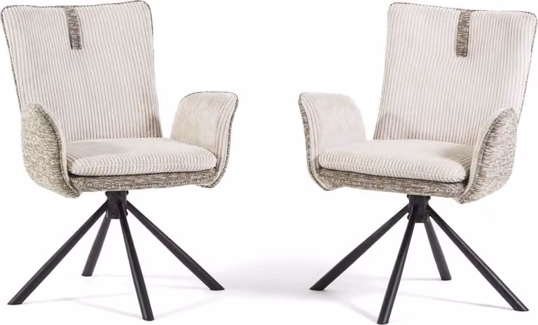 set di 2 sedie girevoli imbottite per interni in doppio tessuto nei toni del beige con gambe in metallo - design moderno ed elegante, comodo e raffinato, ideale per soggiorni,da pranzo, uffici o interni - CAMILLA