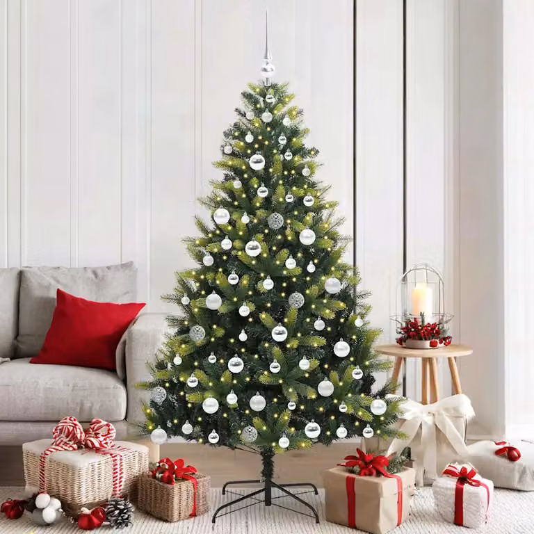 Albero di Natale Artificiale con 300 LED Bianco Caldo vidaXL, Verde, Altezza: 180 cm