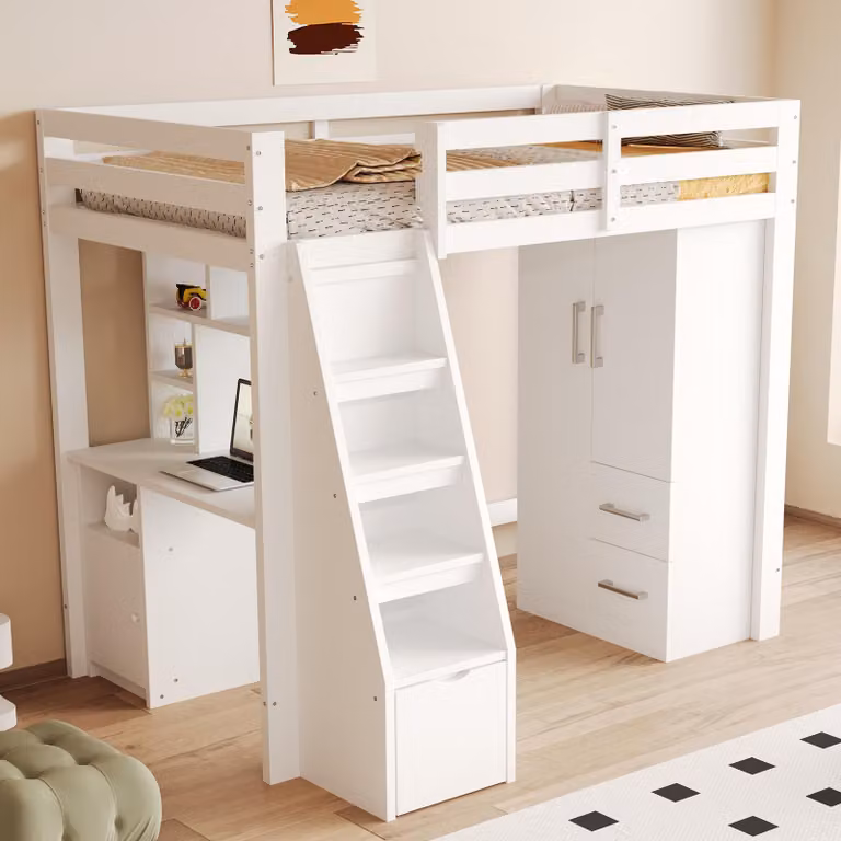 okwish Armadio da camera con cassetti e vani portaoggetti, Armadio a due ante, Armadio separato, Bianco