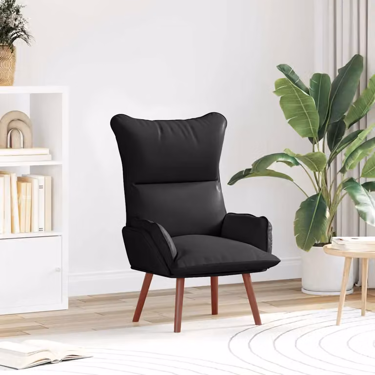 Poltrona lounge moderna vidaXL in pelle artificiale nera con braccioli, L: 69 cm, P: 74 cm, H: 93 cm