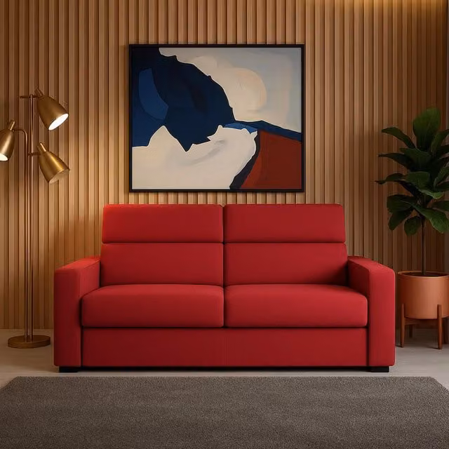 Divano Letino DMORA a 2 posti Made in Italy, rivestimento in tessuto rosso sfoderabile, L: 200 cm, P: 95 cm, H: 100 cm