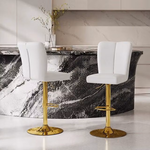Set 2 sgabelli da bar ULEVR girevoli 360¡ã regolabili 63-85 cm, metallo e similpelle bianco oro