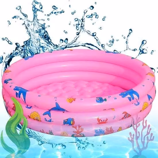 Piscina gonfiabile per bambini Unyqoos® (PVC) – piscina per bambini e neonati, con 3 anelli, 3 valvole e una valvola di scarico, fondo morbido antiscivolo, sia all'interno che all'esterno, colorata