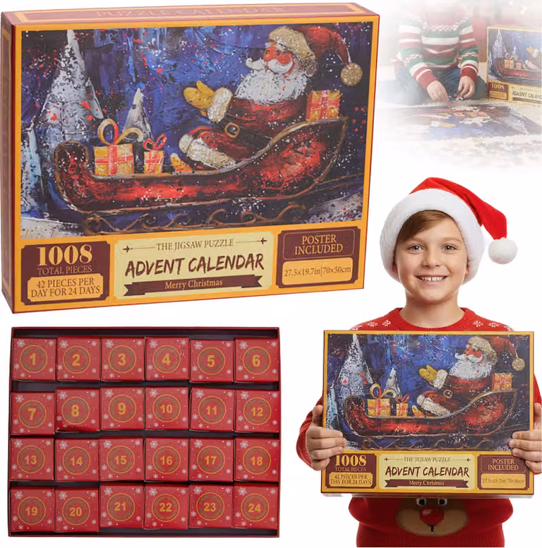 Calendario dell'Avvento Puzzle di Natale Regalo 1008 Pezzi Slitta di Babbo Natale