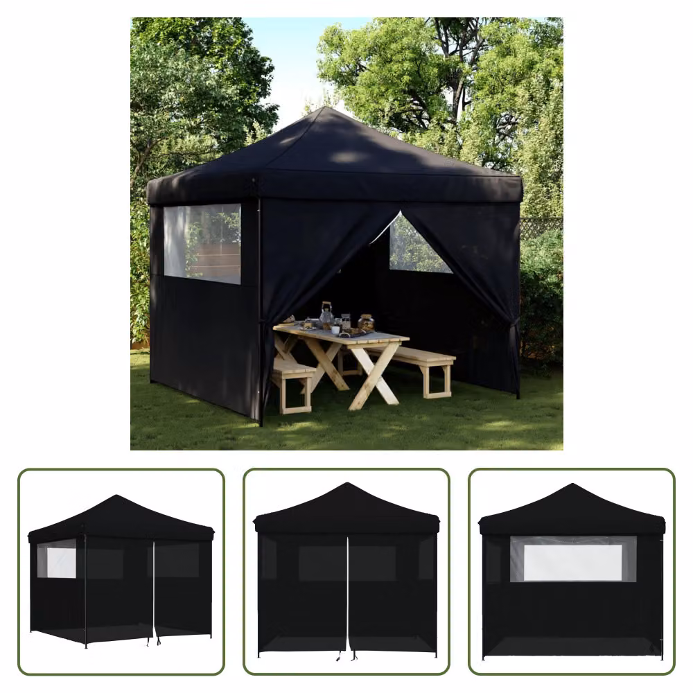 The Living Store Tenda per feste pieghevole pop-up con 4 pannelli laterali nero