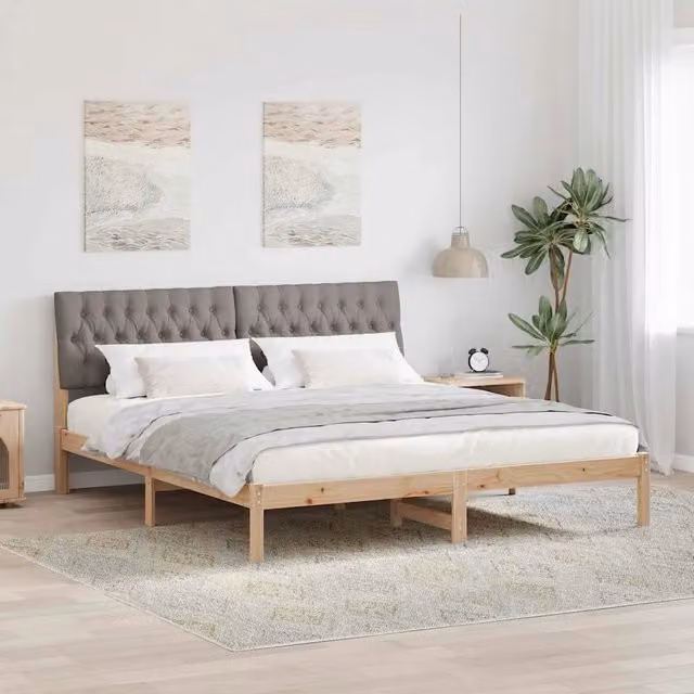 Letto moderno vidaXL con testiera imbottita in tessuto marrone e grigio L: 180 cm, P: 200 cm