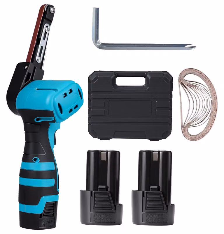 Smerigliatrice angolare compatta, utensile elettrico senza fili, funzionalità 2-in-1, con 2 batterie