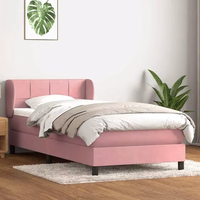 Giroletto a molle con materasso ibrido vidaXL in velluto rosa e bianco L: 80 cm, P: 223 cm, H: 30 cm – 1