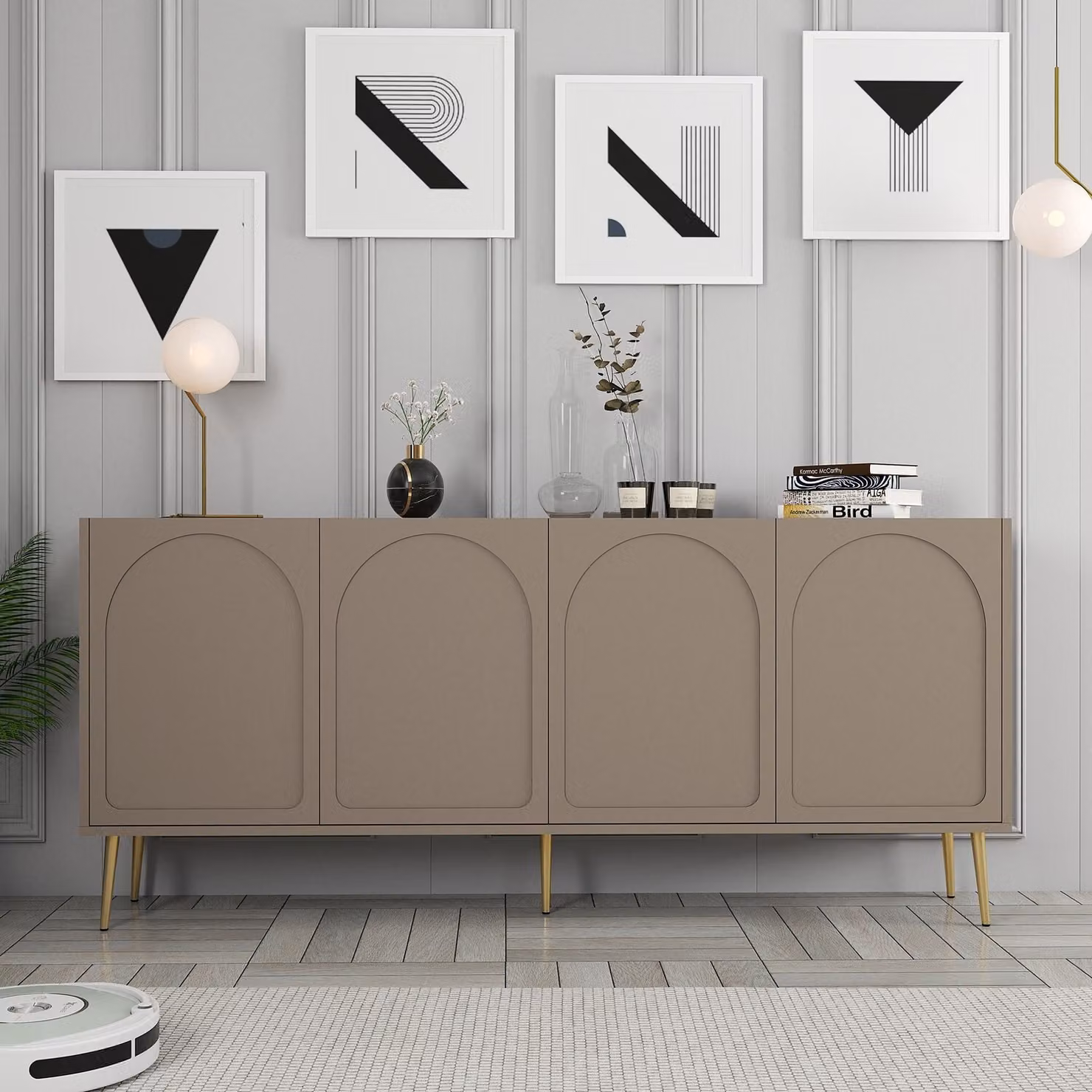 Skye Decor, Lyon 80 - Atlas, oro, consolle, Atlas, pannelli truciolari rivestiti al 100% in melamina, 180 x 35 x 80 cm